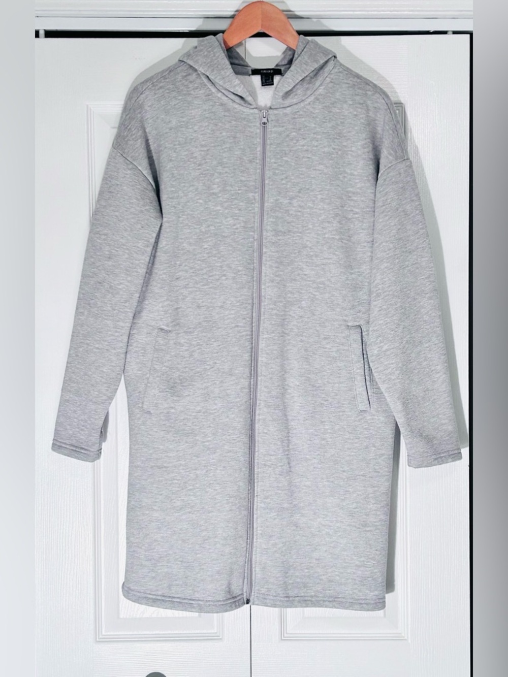 Forever 21 Light Gray Hooded Zip-Up Sweatshirt Coat